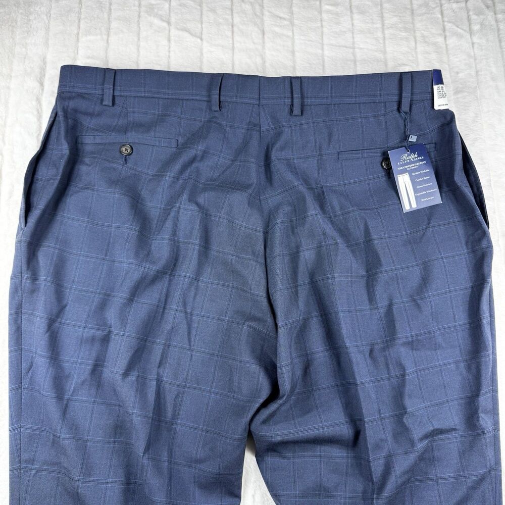 Ralph Lauren The Comfort Flex Pant Men's 42x29 Flat Front Navy Plaid Casual NWT - Picture 13 of 15